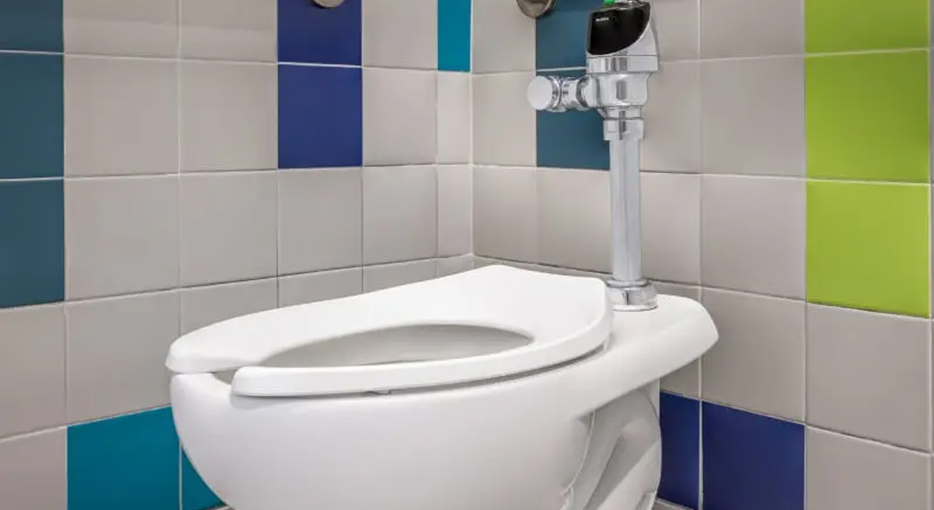 a Sloan sensor-activated flushometer toilet installed at Burns Sci-Tech Charter School. This setup ensures water efficiency and touch-free operation, making it ideal for educational environments where hygiene is a top priority.