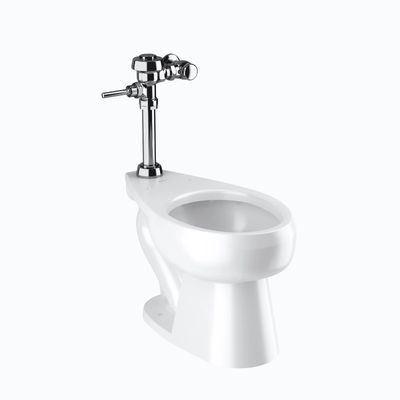 Sloan floor-mounted commercial toilet with manual flushometer in polished chrome finish.
