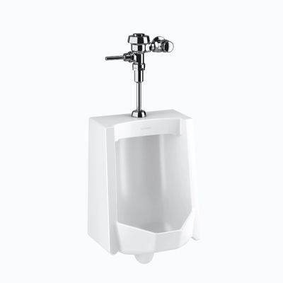 Sloan commercial white porcelain urinal with manual flushometer in polished chrome finish.