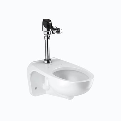 Sloan wall-mounted commercial toilet with automatic flushometer in polished chrome finish.