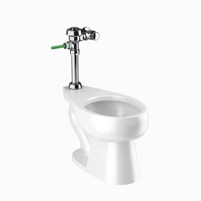 Sloan floor-mounted commercial toilet with manual flushometer in polished chrome finish and green handle for reclaimed water use.
