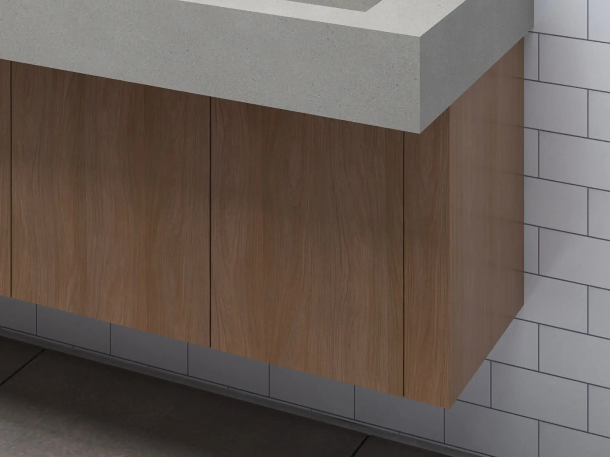Custom cabinet enclosure in wood finish designed to complement Sloan sink systems with modern functionality.