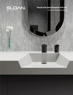 elegante lavabo Sloan con dispensador de jabón y grifo automático en acabado negro mate. Su diseño minimalista y contemporáneo refleja la armonía entre funcionalidad y estética, ideal para espacios modernos que buscan sofisticación y eficiencia en cada detalle.