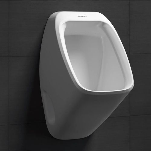 Close-up of a Sloan urinal showcasing its smooth, minimalist design and high-efficiency performance.