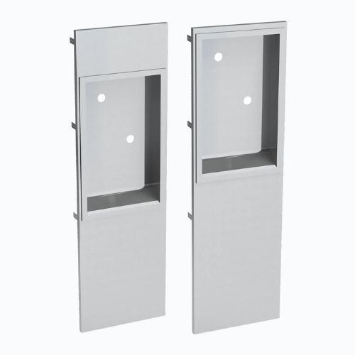 Recessed stainless steel wall box for Sloan hand dryer installation.