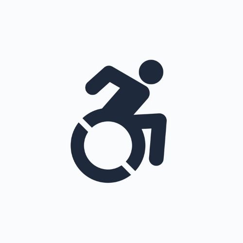 Universal accessibility icon featuring a dynamic design of a person in a wheelchair in motion.