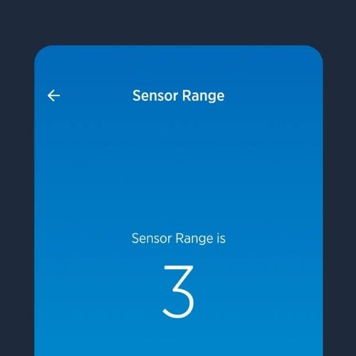 Sloan Connect app screen showing faucet sensor range