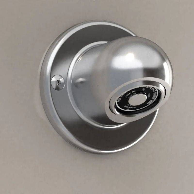Sloan Act-O-Matic® fixed showerhead in polished chrome finish, wall-mounted for institutional use.