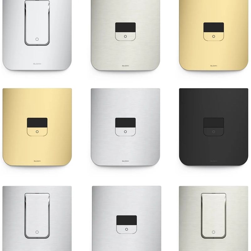 Sloan touchless flushometers in multiple finishes and styles