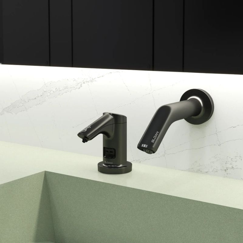 Sloan matte black touchless faucets on modern sink