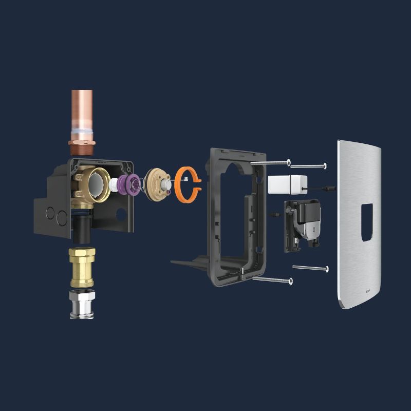 Exploded view of Sloan flushometer components and assembly