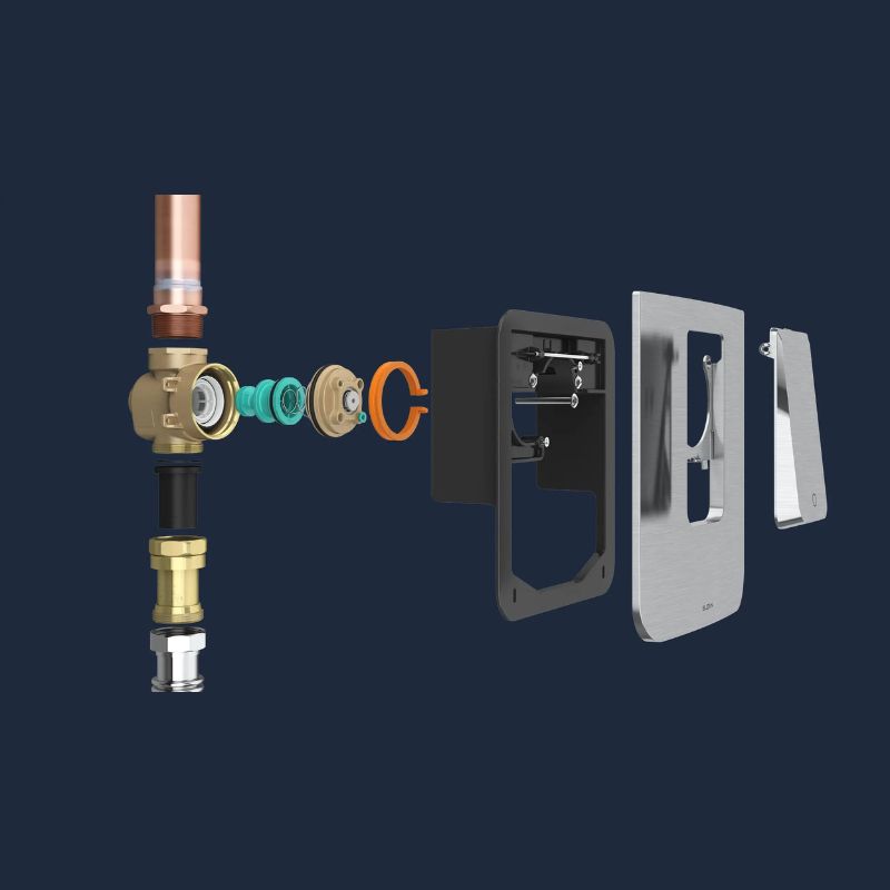 Exploded view of Sloan concealed flushometer parts