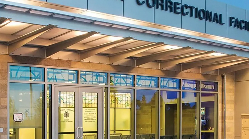 the façade of the Stanton Correctional Facility, a modern complex designed with a focus on security, operational efficiency, and sustainability.